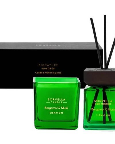 Sorvella Signature dovanų rinkinys Bergamotė ir Muskusas: namų kvapas 200ml + žvakė 200g
