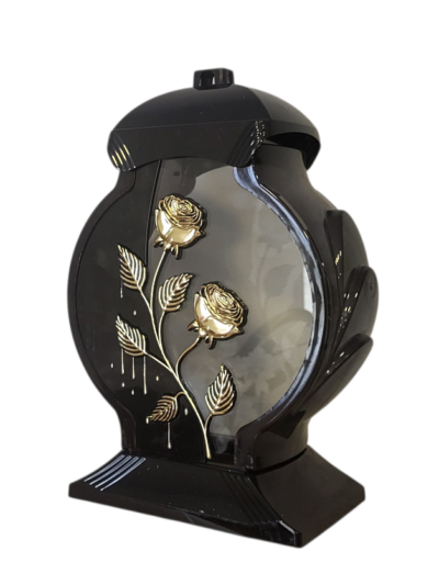 Žvakidė į kapines Z  "Obeliks su aukso spalvos rože" 34,5 cm